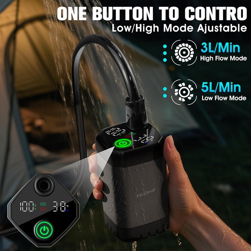 FizZeal Portable Shower With Heater,Portable Shower For Camping With 2000W Auto-Off Heater,4 Spray Modes,Lasting 140 mins,LED Display,Portable Shower Pump,Outdoor Shower For Camping,Hiking,Travel,Car,Pet - Image 3